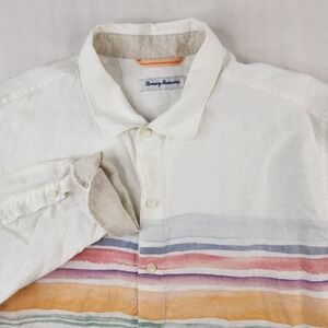 Tommy Bahama Linen Button Up Shirt XL Cape Coral Stripe L/S Contrast Cuff